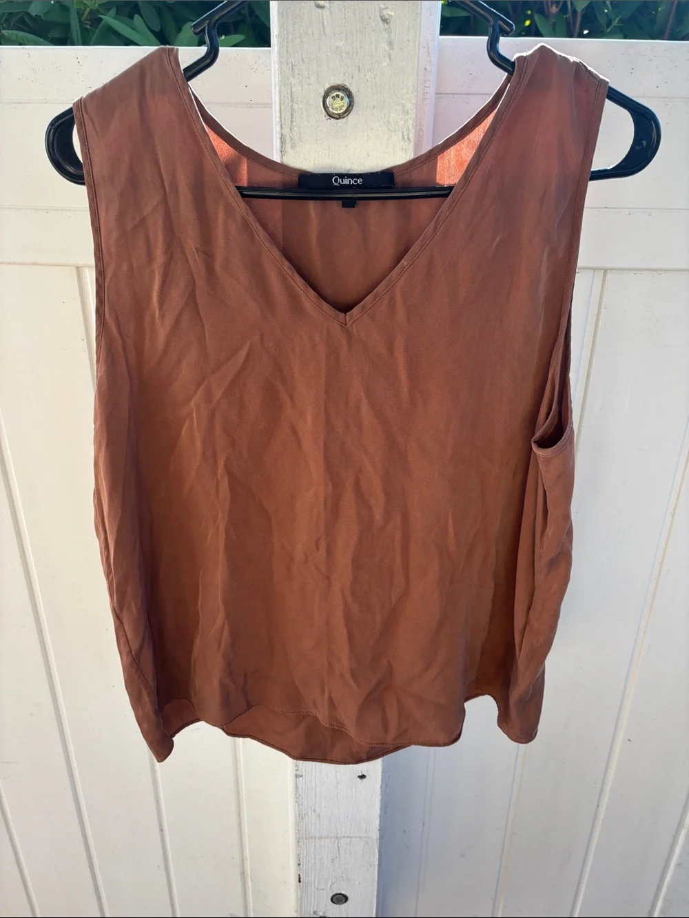 Quince Women's V-Neck Sleeveless Camisole — Rust 100% Silk - Picture 1 of 4
